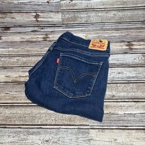 Levi's 505 Straight Jeans Womens 8x31 Dark Blue Denim Stretch Long